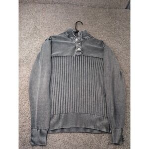 BKE Mens Mock Neck Quarter Button Ribbed Knit Sweater Gray Acid Wash Large